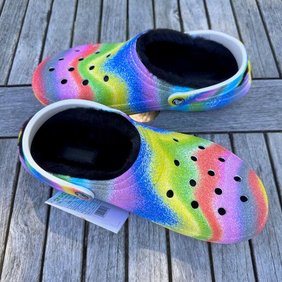 Crocs Classic Lined Mens 10 W 12 Clogs Spray Rainbow Tie Dye Slip On Shoes New - Picture 3 of 13